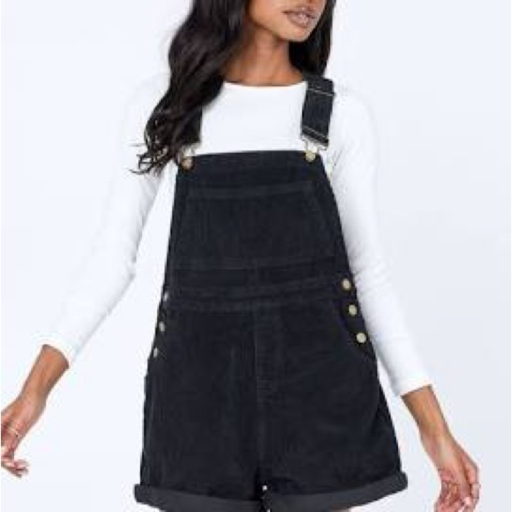 Princess Polly Black Denim Overall Shorts